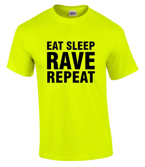 Eat Sleep Rave Repeat Mens Neon Yellow T-Shirt Fancy Dress Party Top