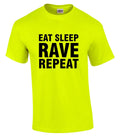 Eat Sleep Rave Repeat Mens Neon Yellow T-Shirt Fancy Dress Party Top