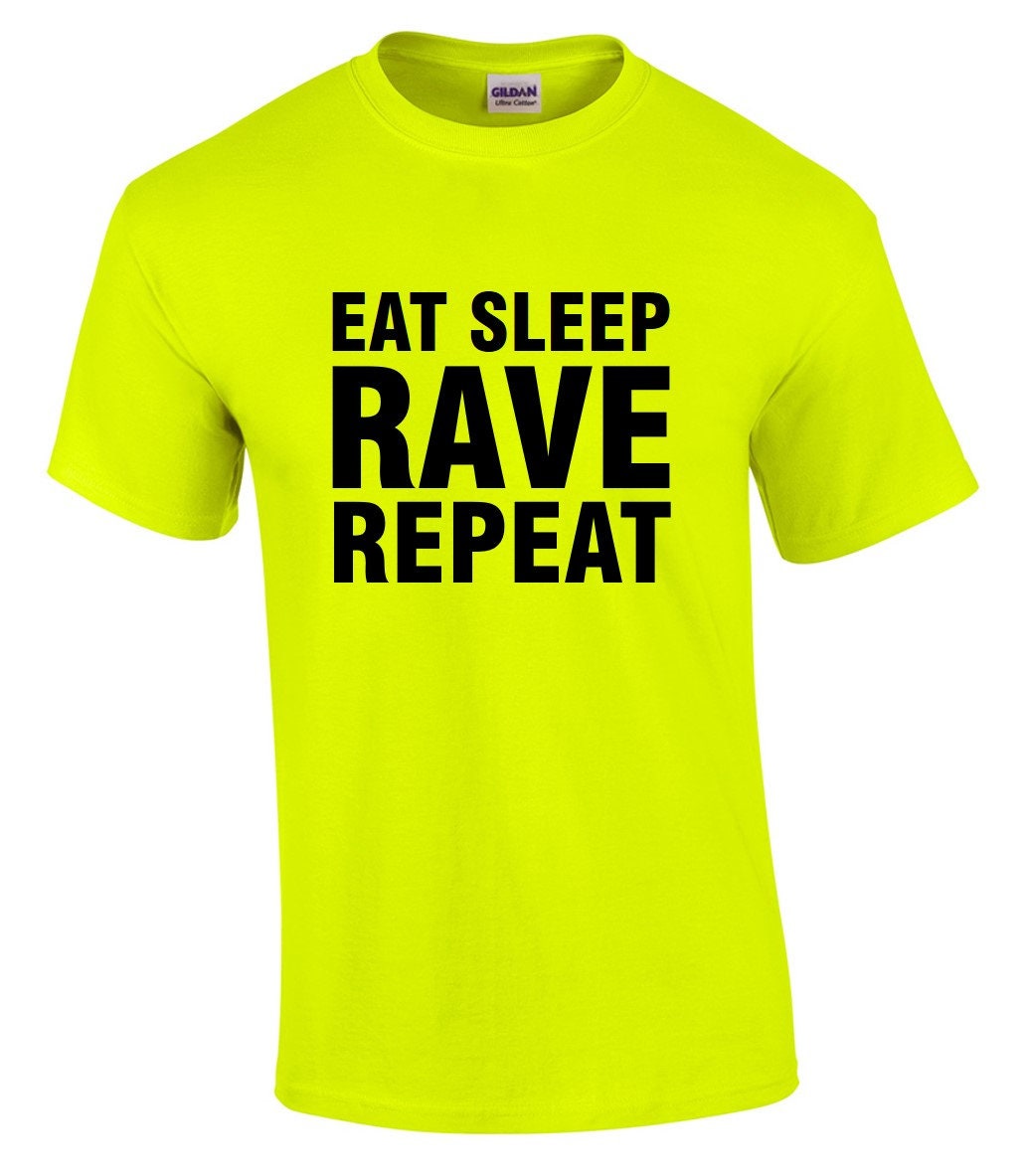 Eat Sleep Rave Repeat Mens Neon Yellow T-Shirt Fancy Dress Party Top