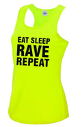 Eat Sleep Rave Repeat Ladies Neon Yellow Sports Vest