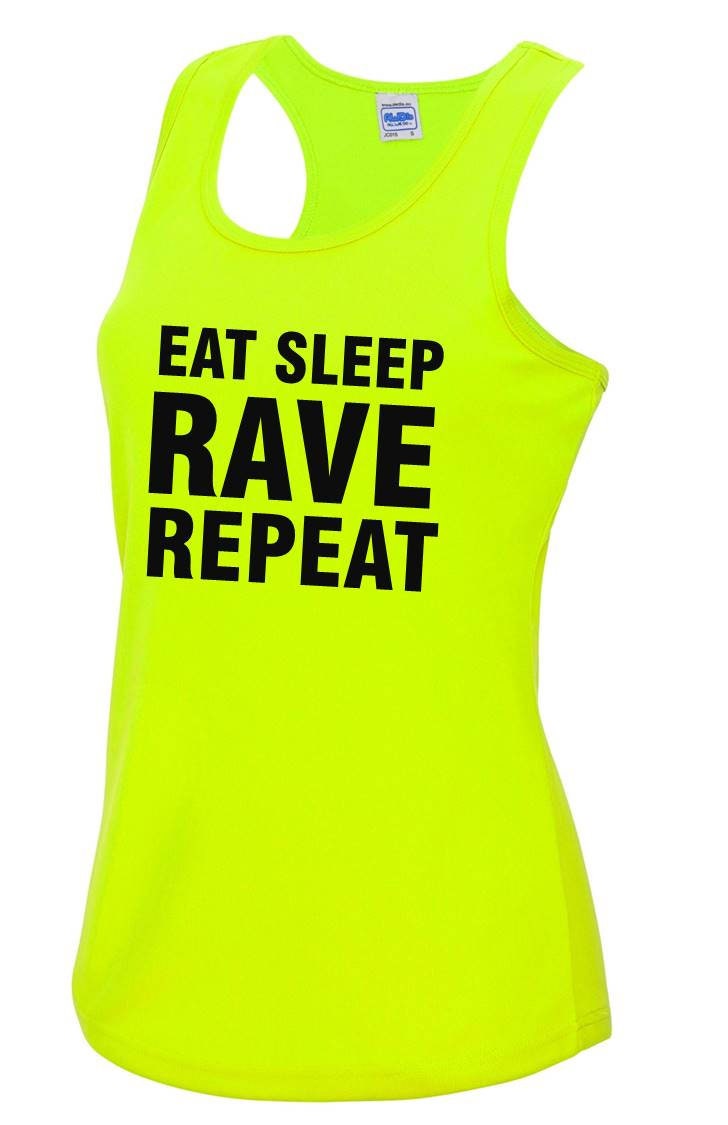 Eat Sleep Rave Repeat Ladies Neon Yellow Sports Vest