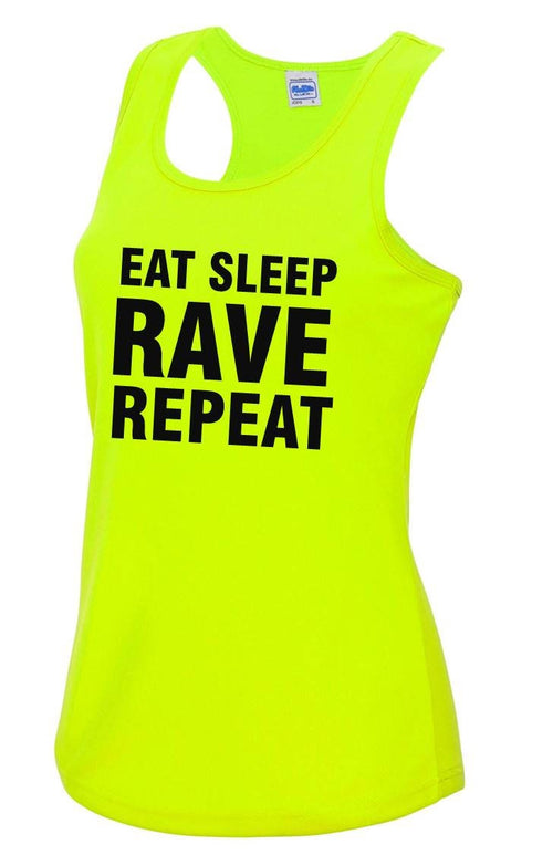 Eat Sleep Rave Repeat Ladies Neon Yellow Sports Vest