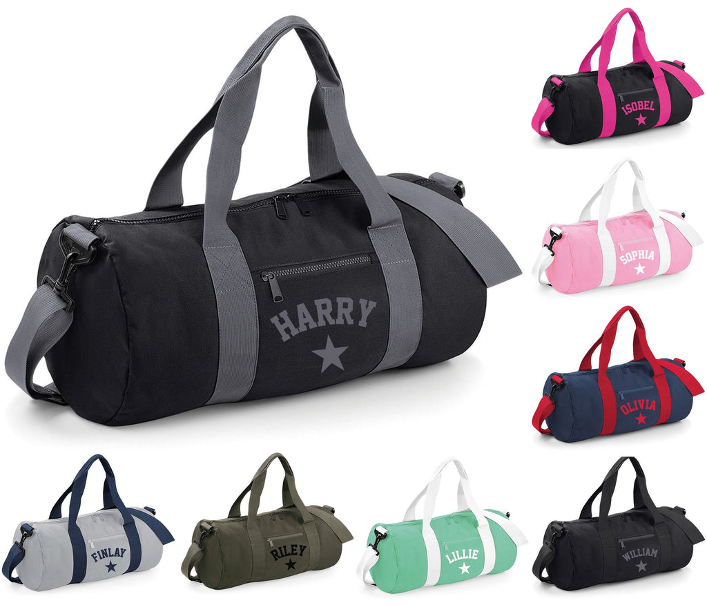 Personalised Varsity Star Name Barrel Bag