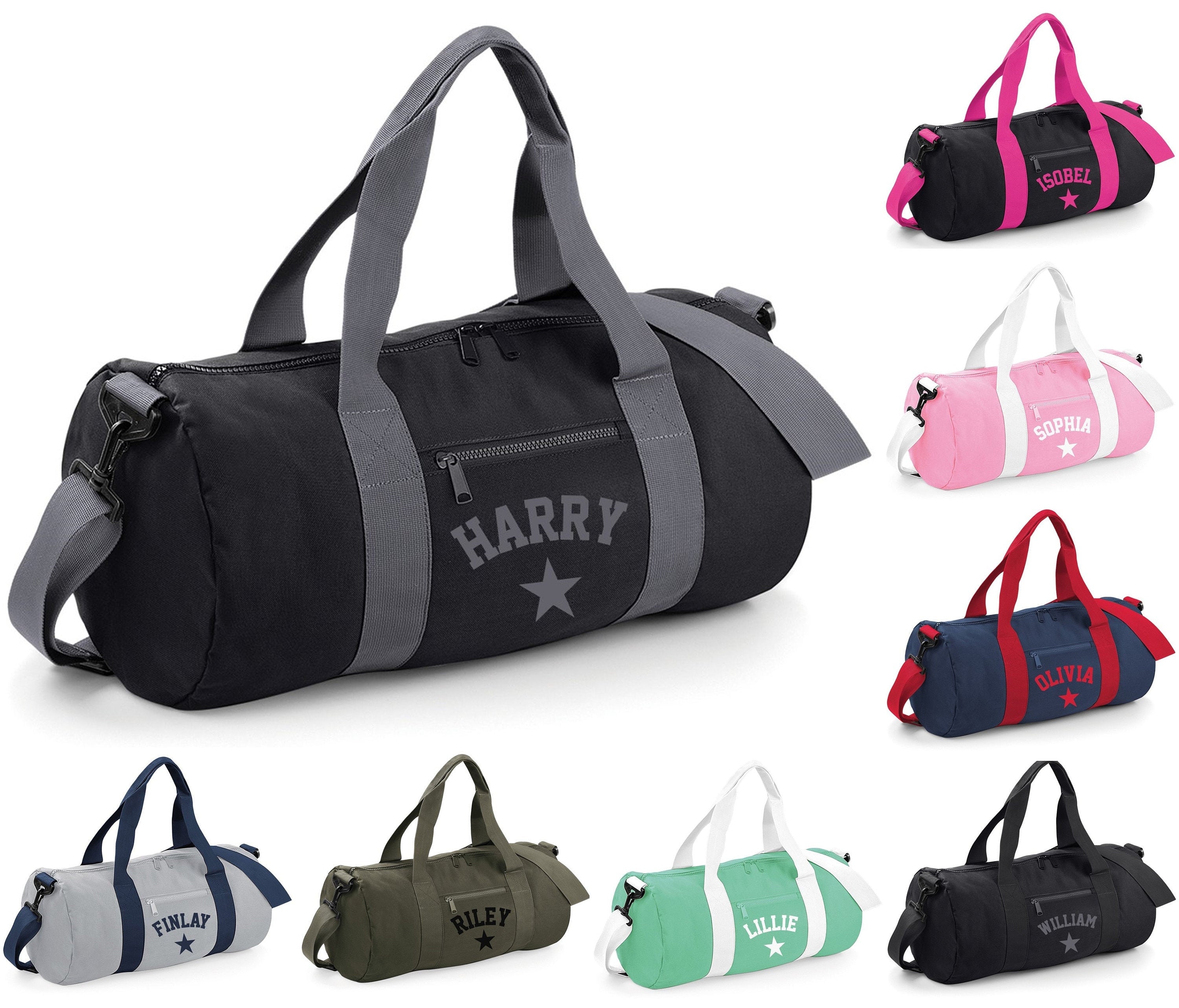 Personalised Varsity Star Name Barrel Bag