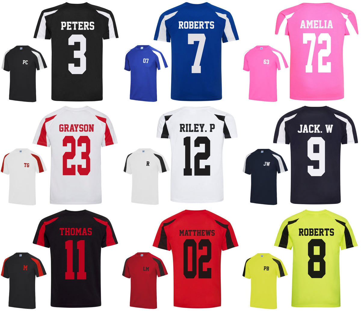Kids Personalised Football Shirt Sports Kit Custom Initials Team Name Number