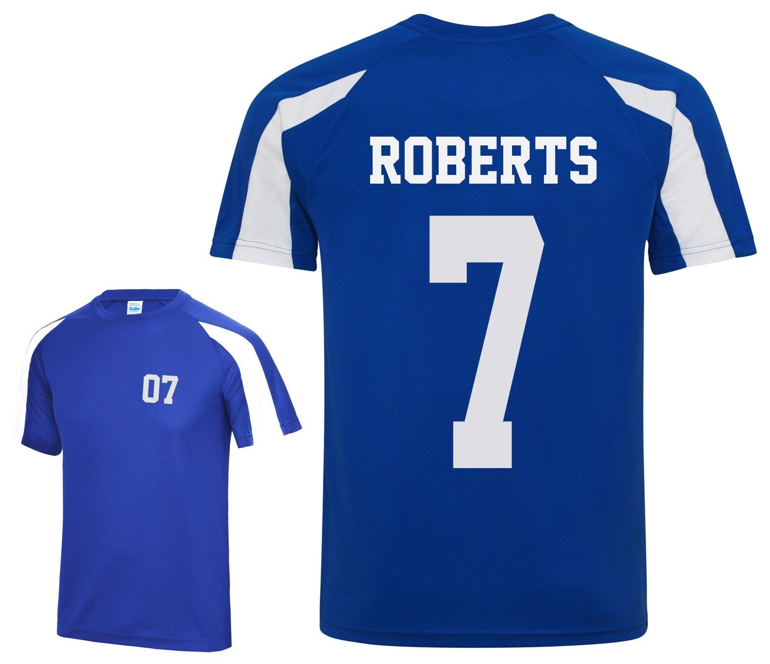 Kids Personalised Football Shirt Sports Kit Custom Initials Team Name Number (Royal Blue/White)