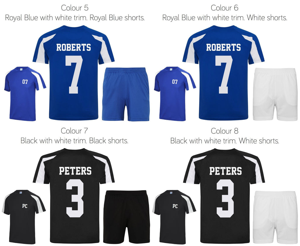 Kids Personalised Football Shirt & Shorts Sports Kit Custom Initials Team Name Number