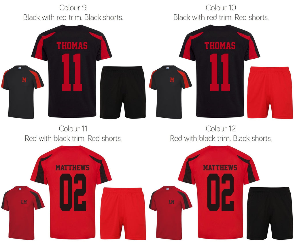 Kids Personalised Football Shirt & Shorts Sports Kit Custom Initials Team Name Number