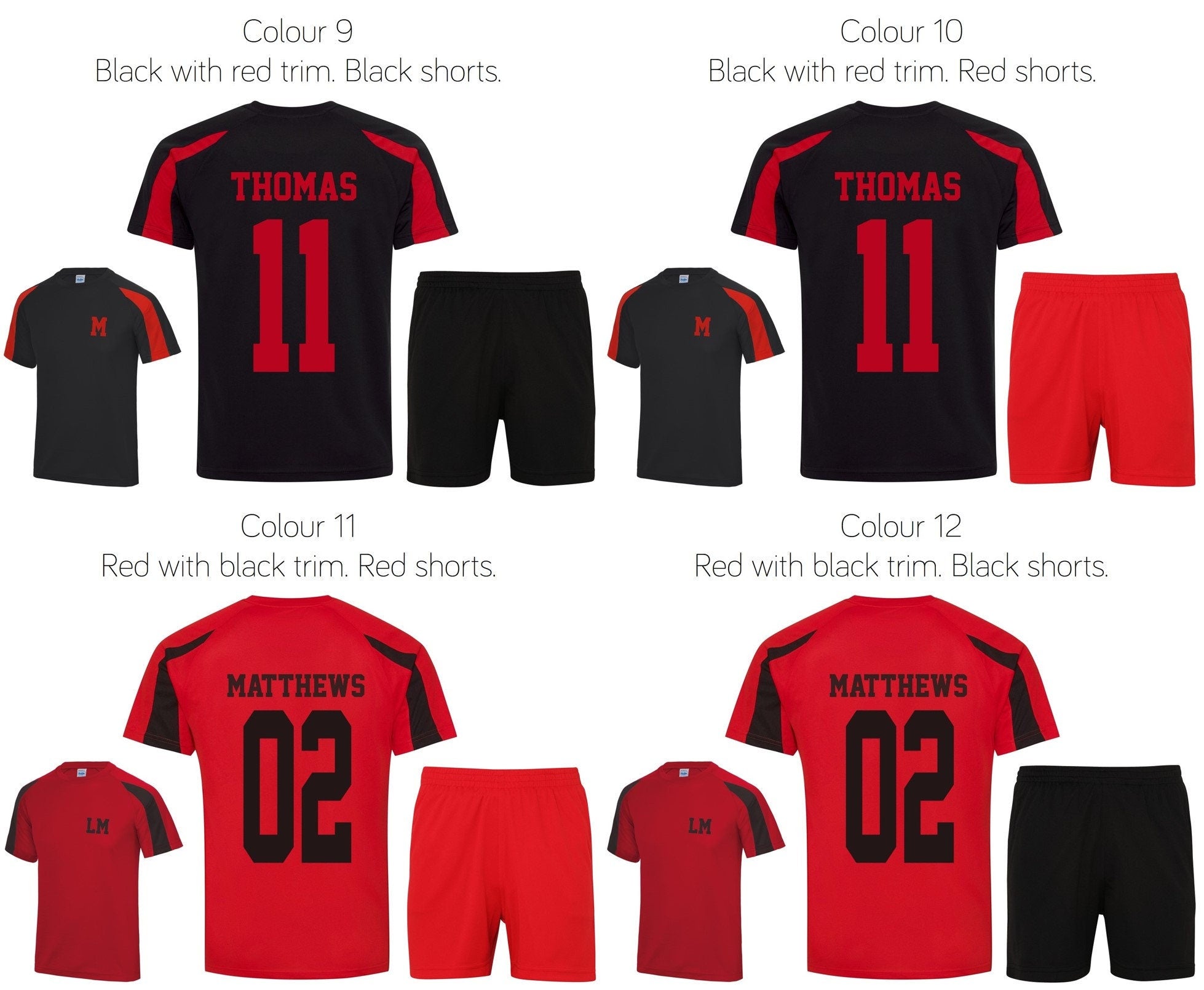 Kids Personalised Football Shirt & Shorts Sports Kit Custom Initials Team Name Number