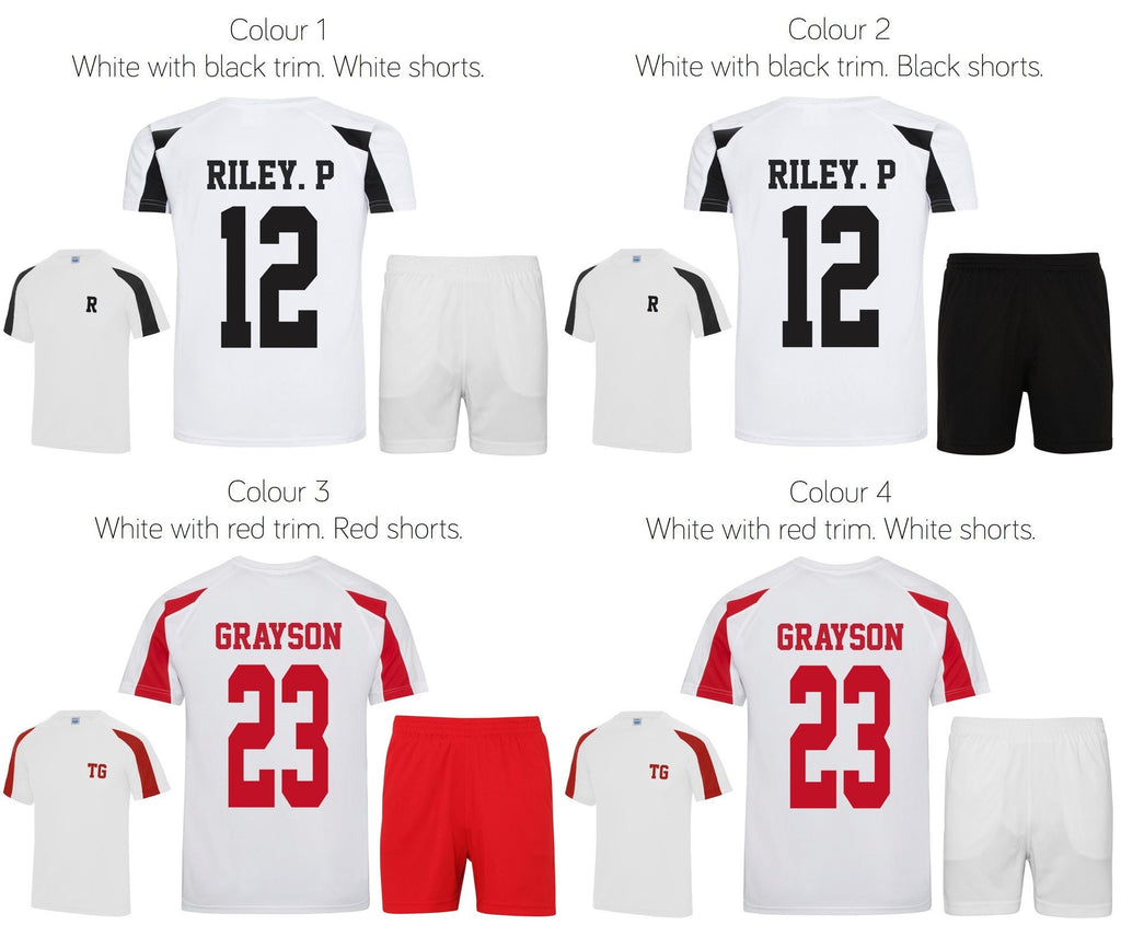 Kids Personalised Football Shirt & Shorts Sports Kit Custom Initials Team Name Number