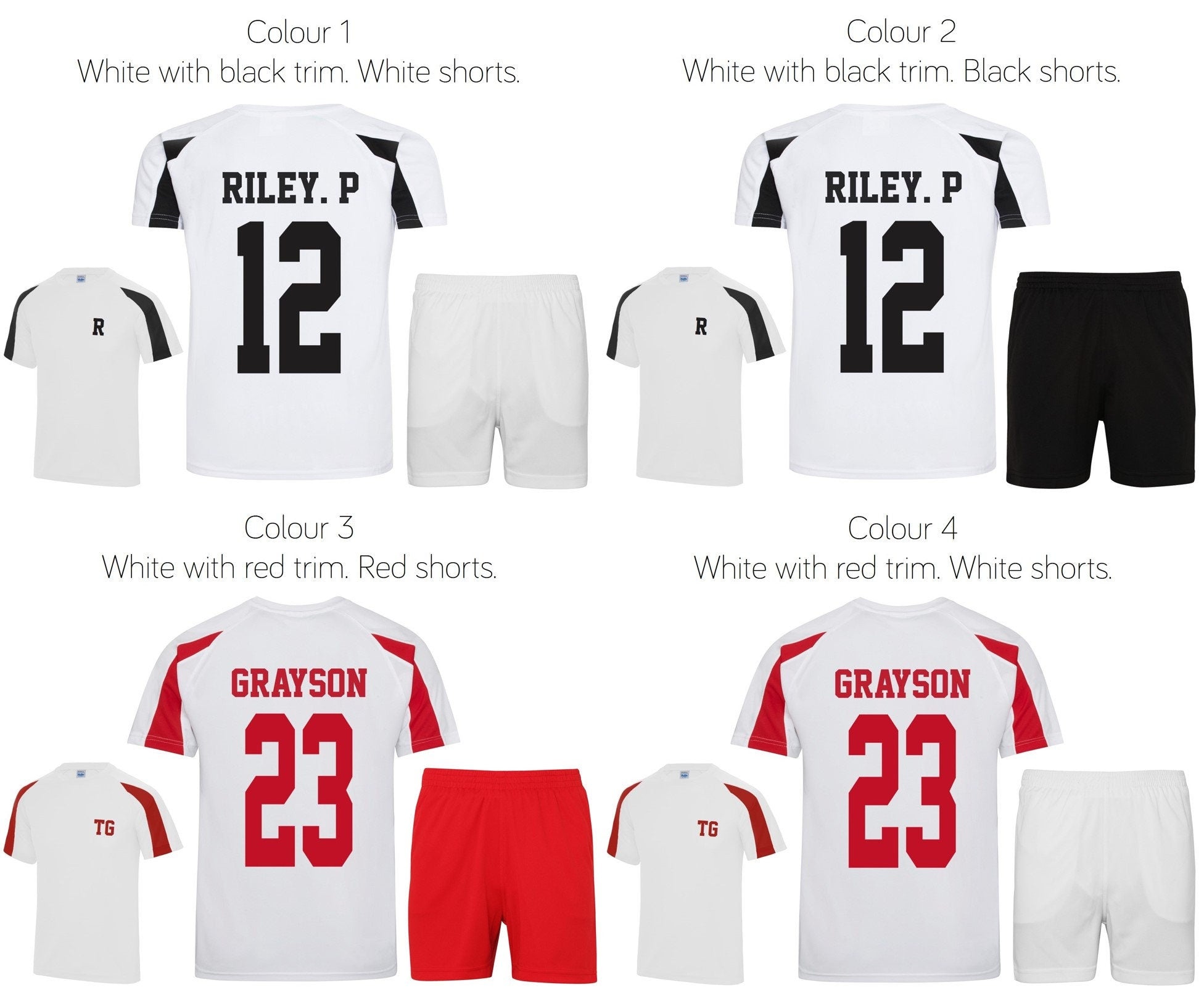 Kids Personalised Football Shirt & Shorts Sports Kit Custom Initials Team Name Number