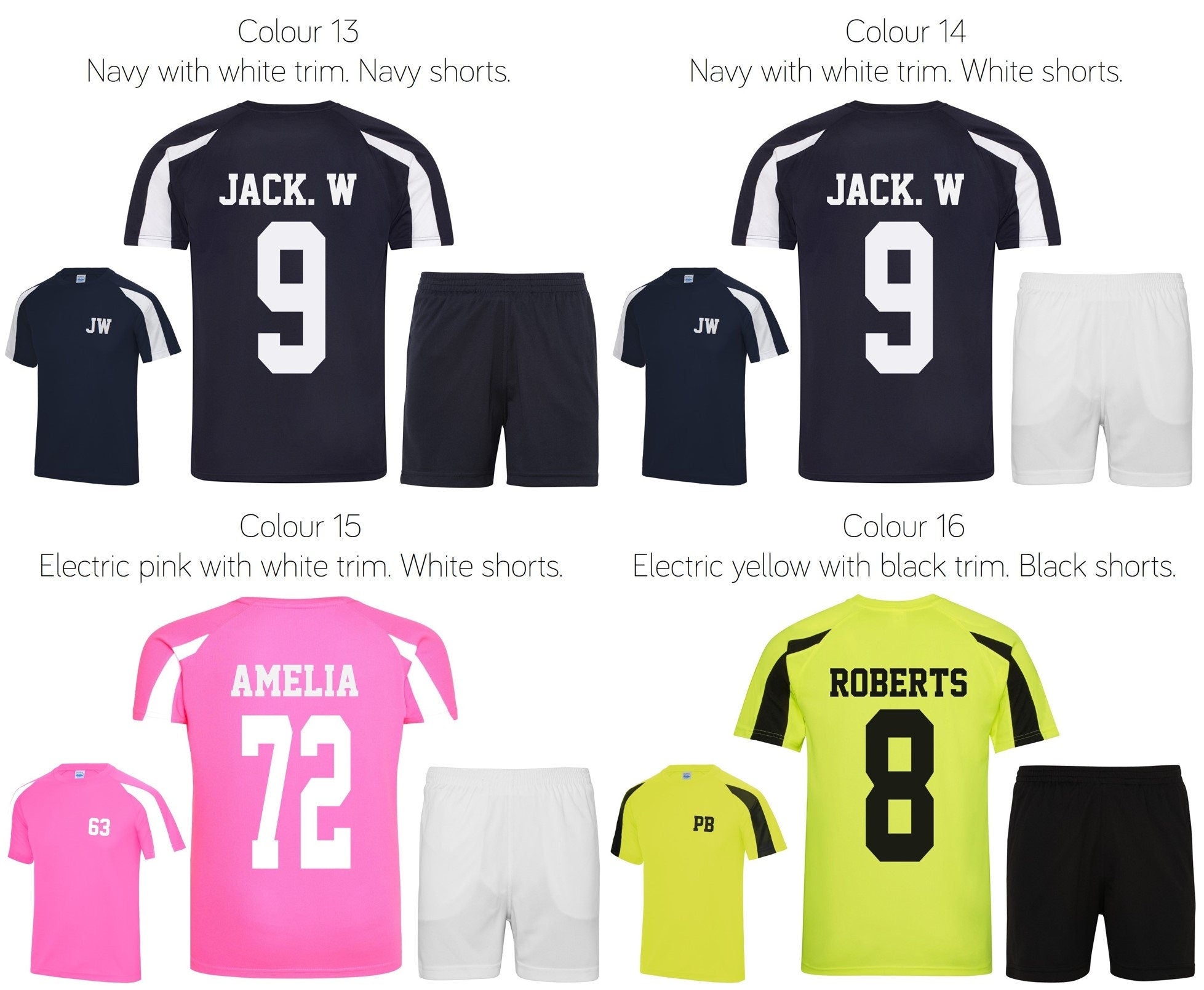 Kids Personalised Football Shirt & Shorts Sports Kit Custom Initials Team Name Number