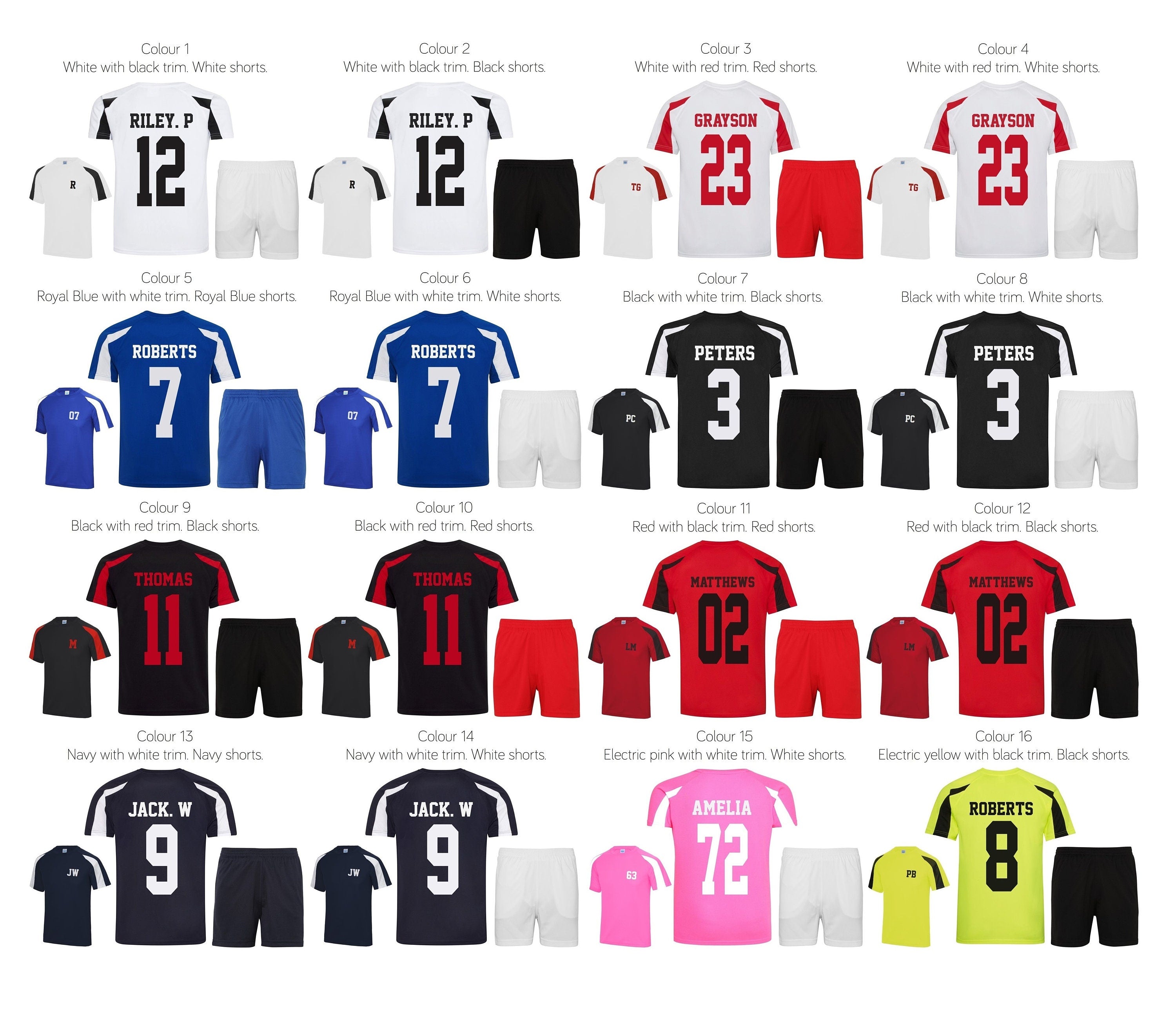 Kids Personalised Football Shirt & Shorts Sports Kit Custom Initials Team Name Number