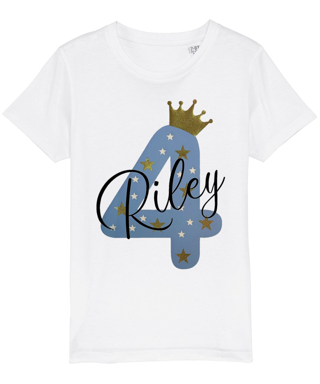 Kids Personalised Name & Age Glitter Birthday T-Shirt