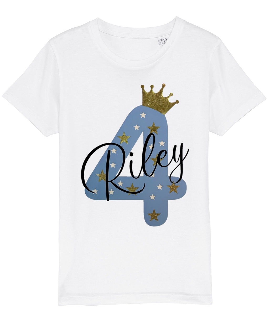 Kids Personalised Name & Age Glitter Birthday T-Shirt