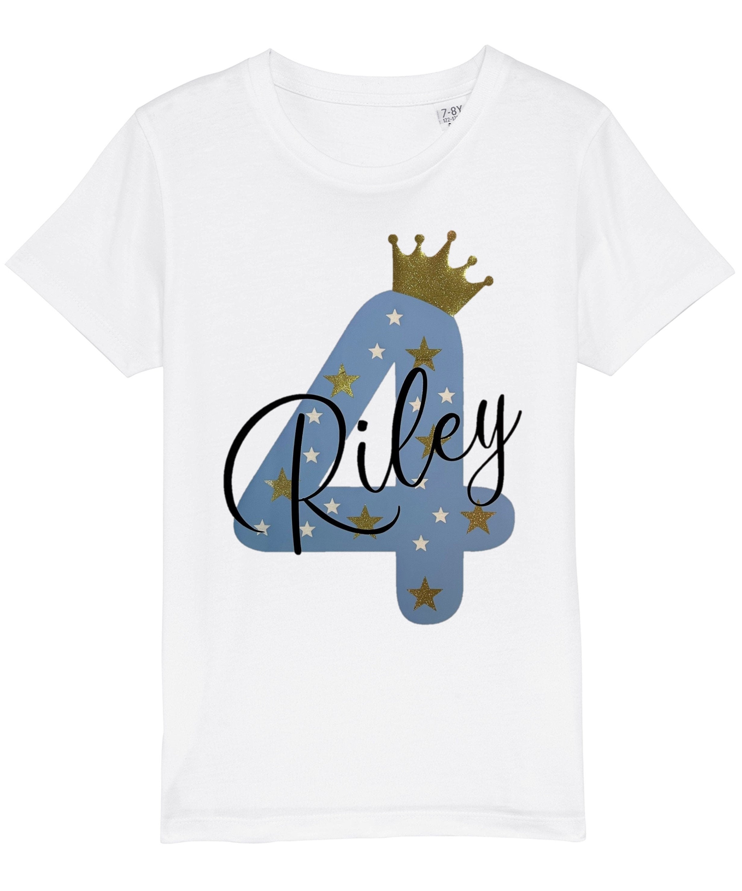 Kids Personalised Name & Age Glitter Birthday T-Shirt