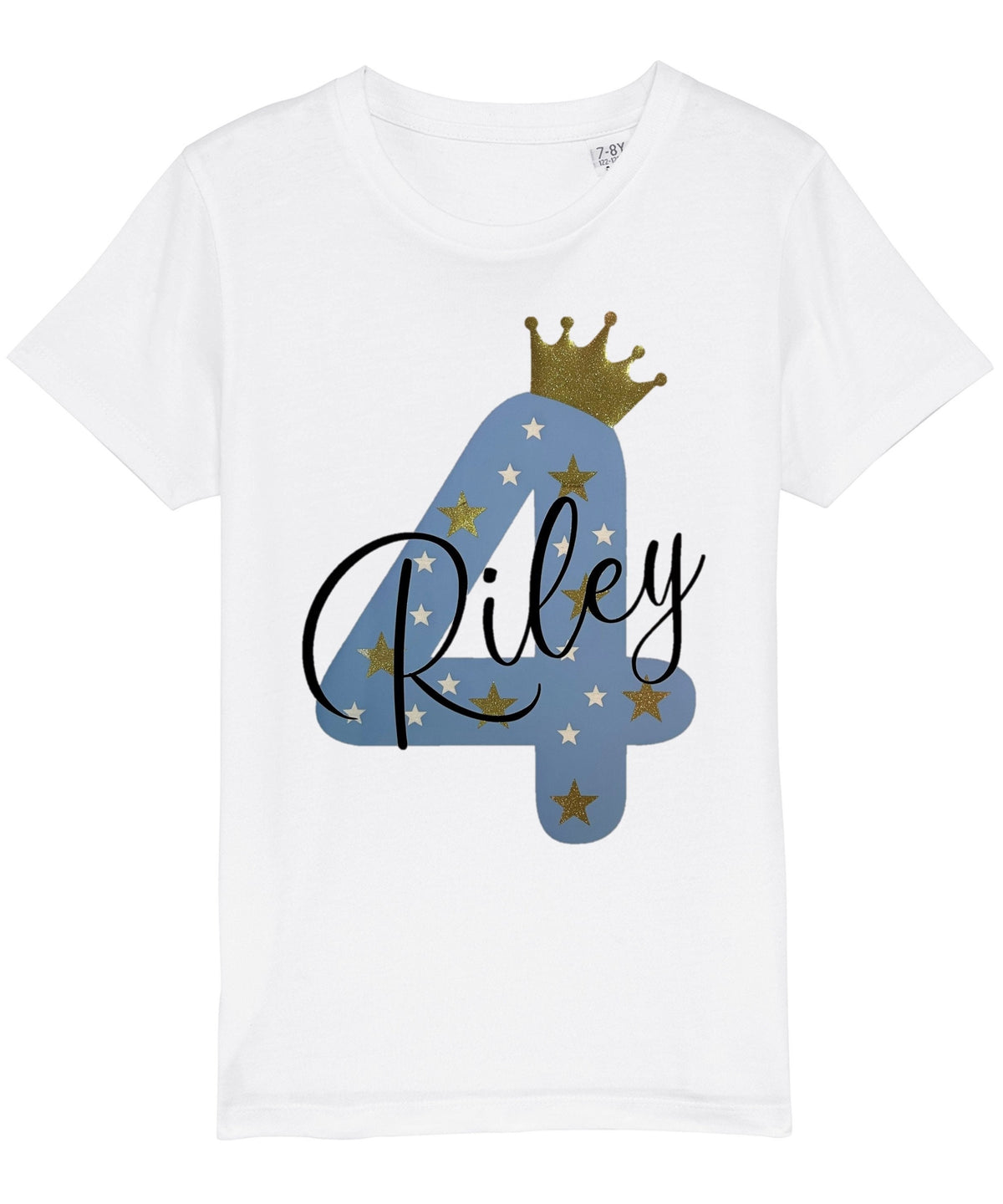 Kids Personalised Name & Age Glitter Birthday T-Shirt