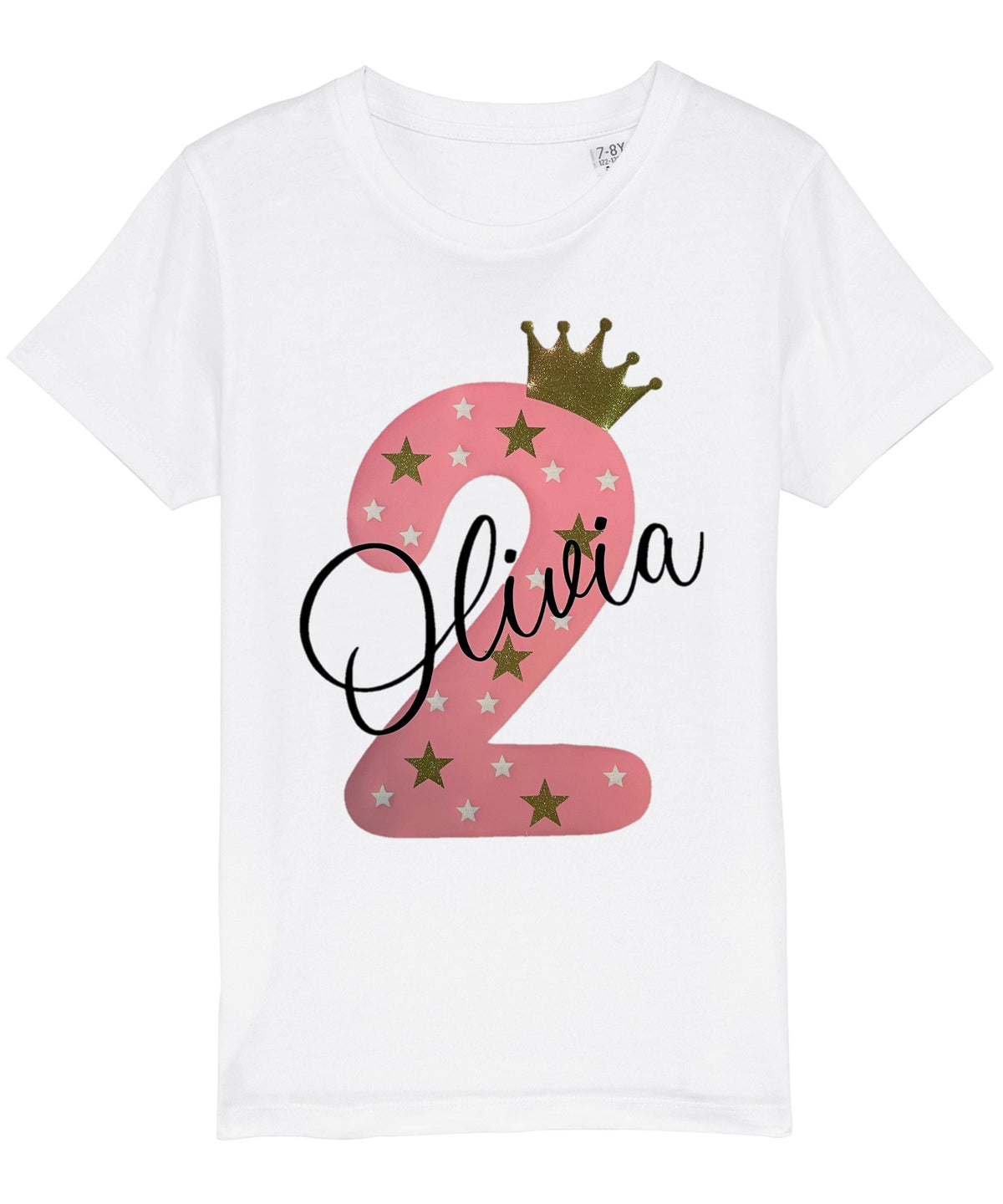 Kids Personalised Name & Age Glitter Birthday T-Shirt
