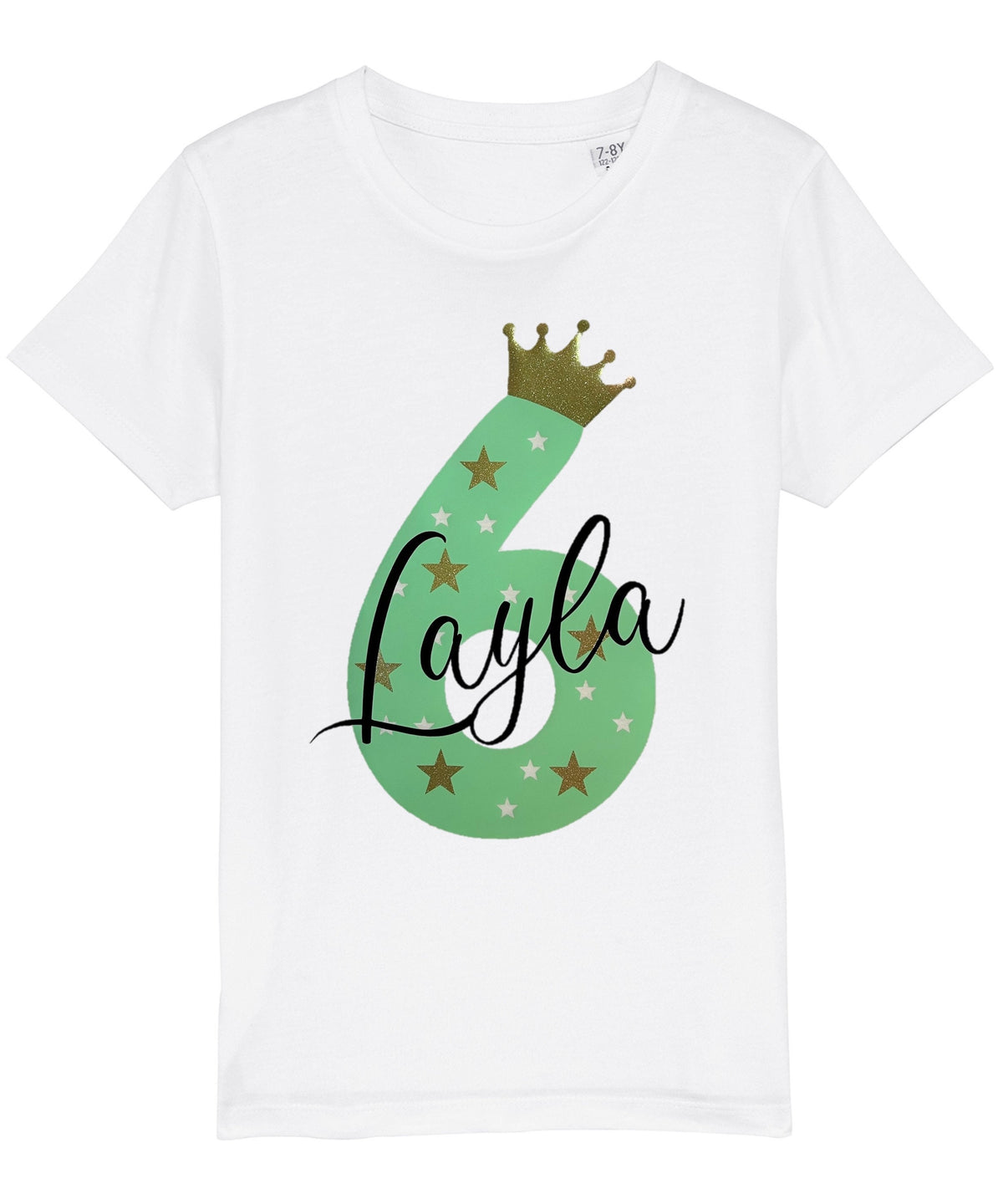 Kids Personalised Name & Age Glitter Birthday T-Shirt