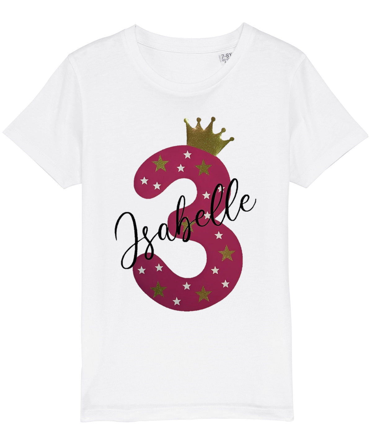 Kids Personalised Name & Age Glitter Birthday T-Shirt