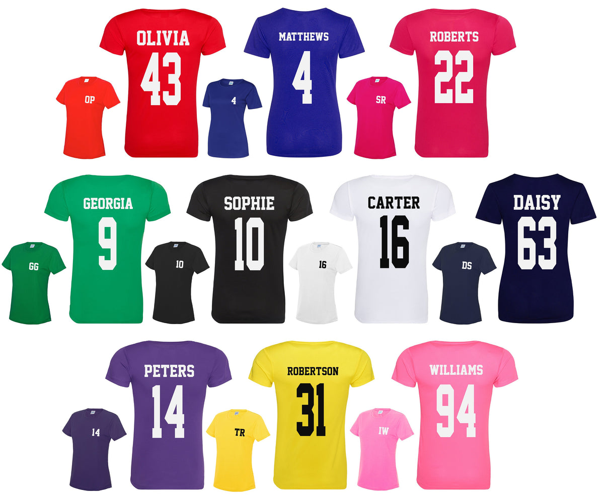 Ladies Personalised Football Name & Number Sports T-Shirt
