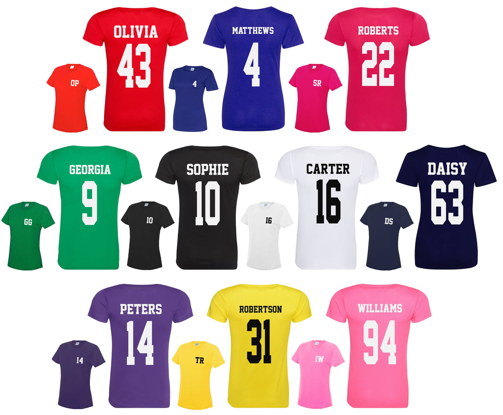 Ladies Personalised Football Name & Number Sports T-Shirt