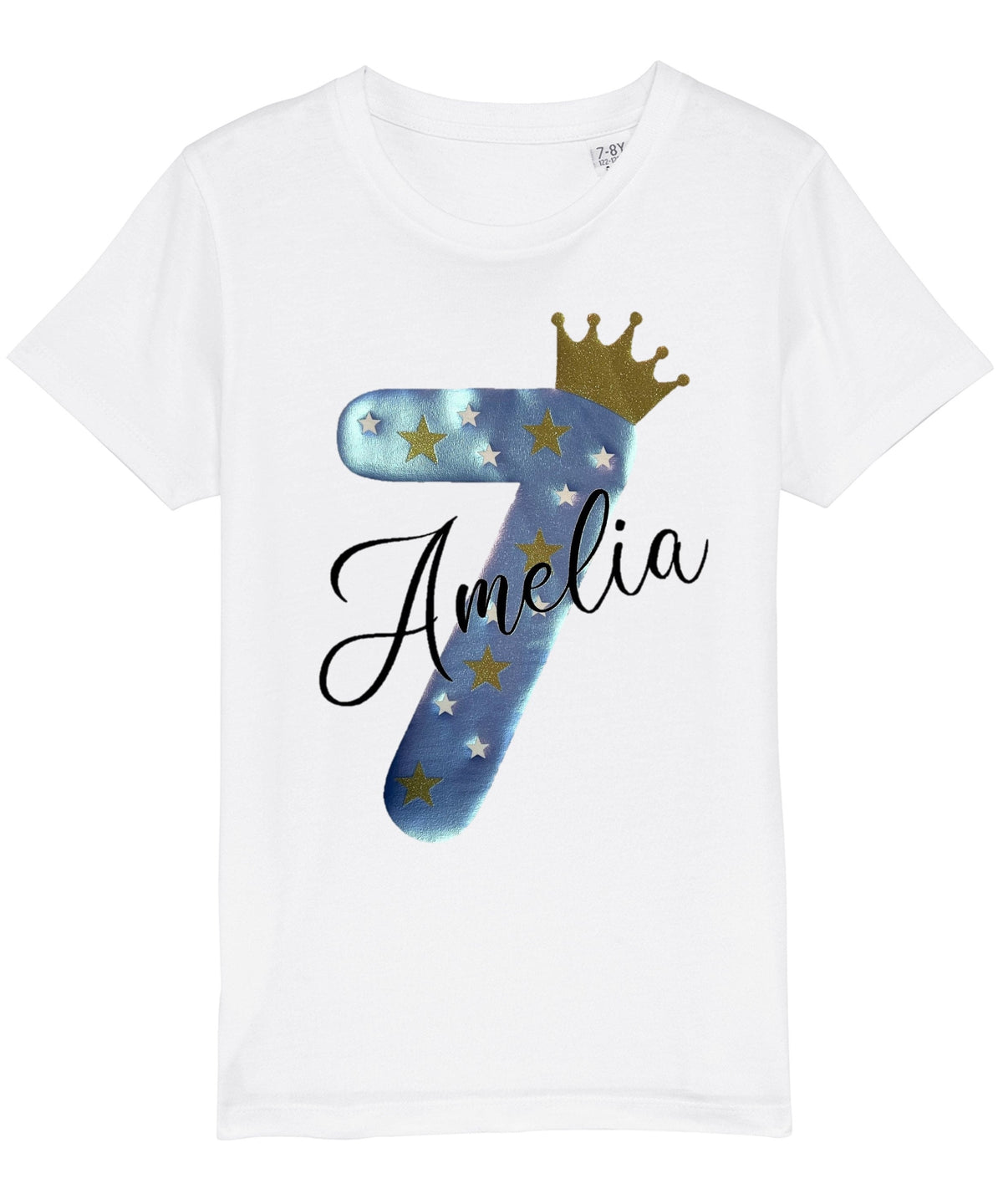Kids Personalised Name & Age Glitter Birthday T-Shirt