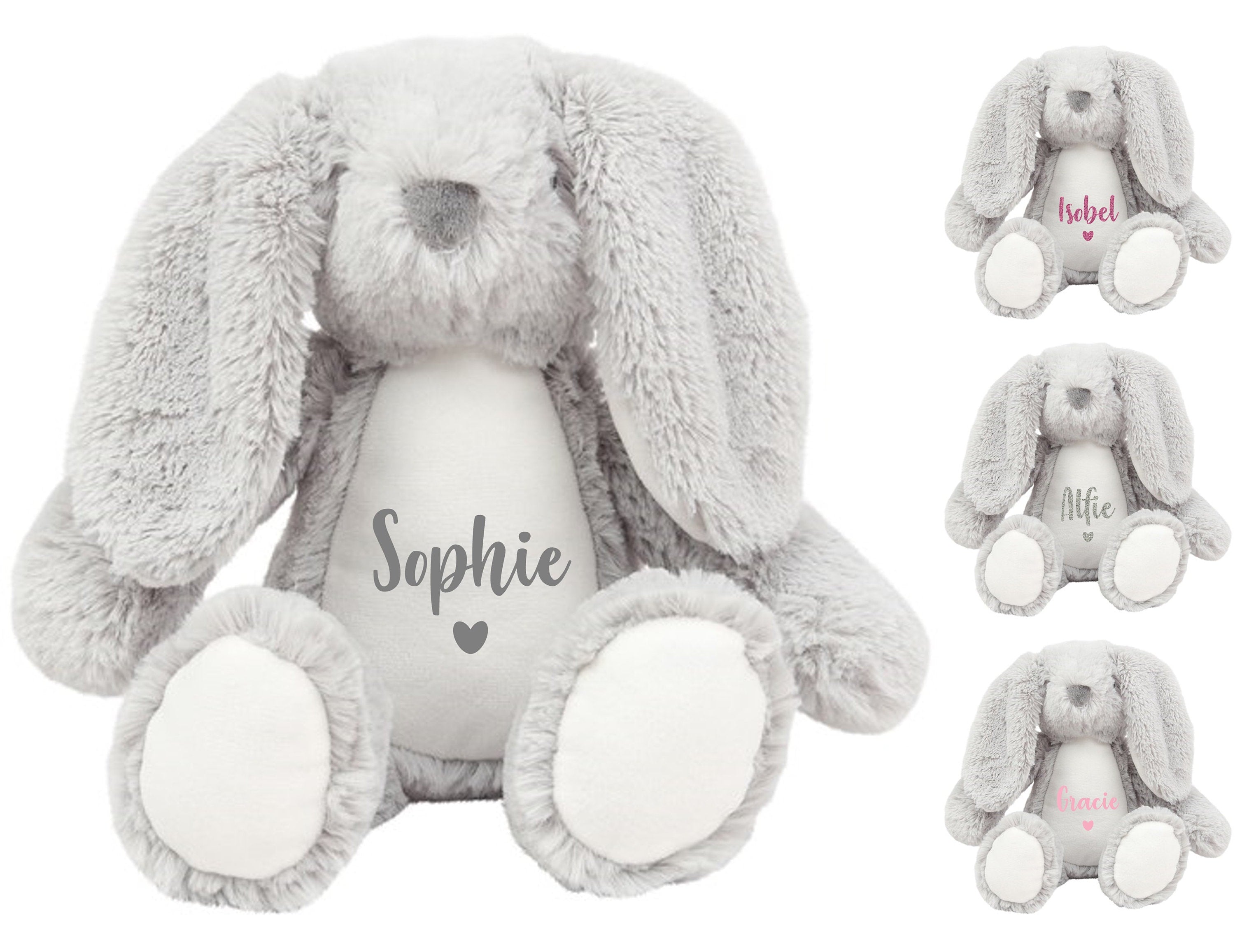Personalised Name Grey Bunny Rabbit Plush Cuddly Toy