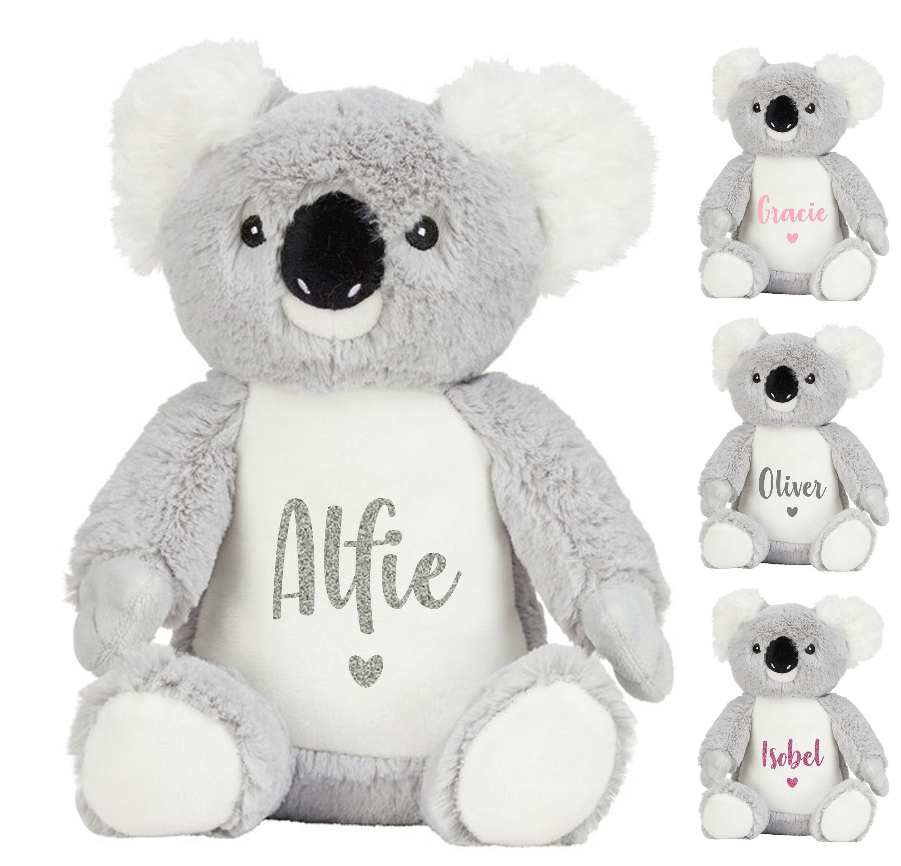 Personalised Name Grey Koala Bear Plush Cuddly Toy