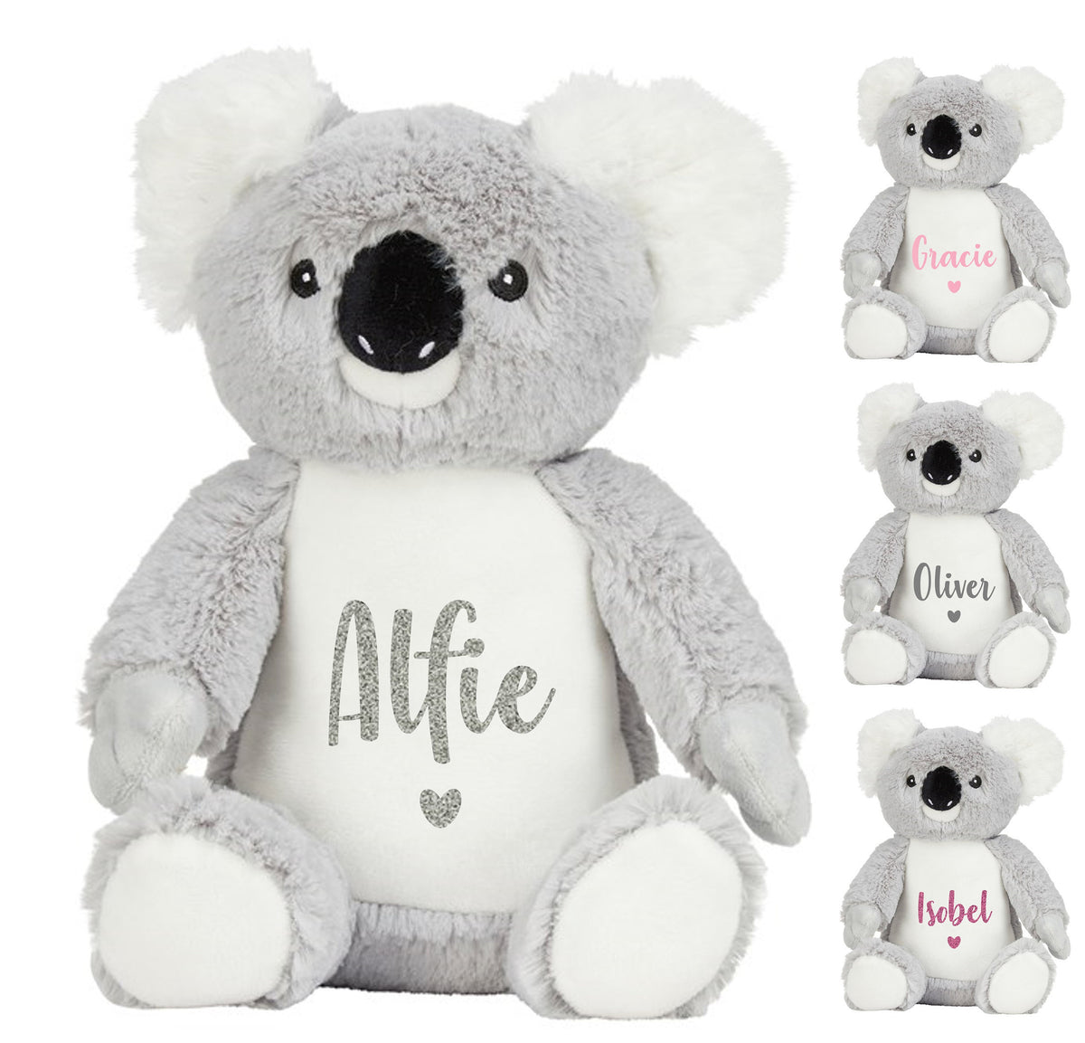 Personalised Name Grey Koala Bear Plush Cuddly Toy