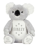 Personalised Grey Koala Bear Plush Cuddly Toy - Printed Name, Date of Birth, Welcome To The World, Happy 1st Birthday
