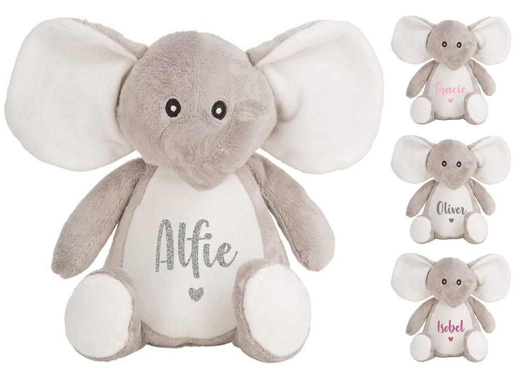 Personalised Name Grey Elephant Plush Cuddly Toy