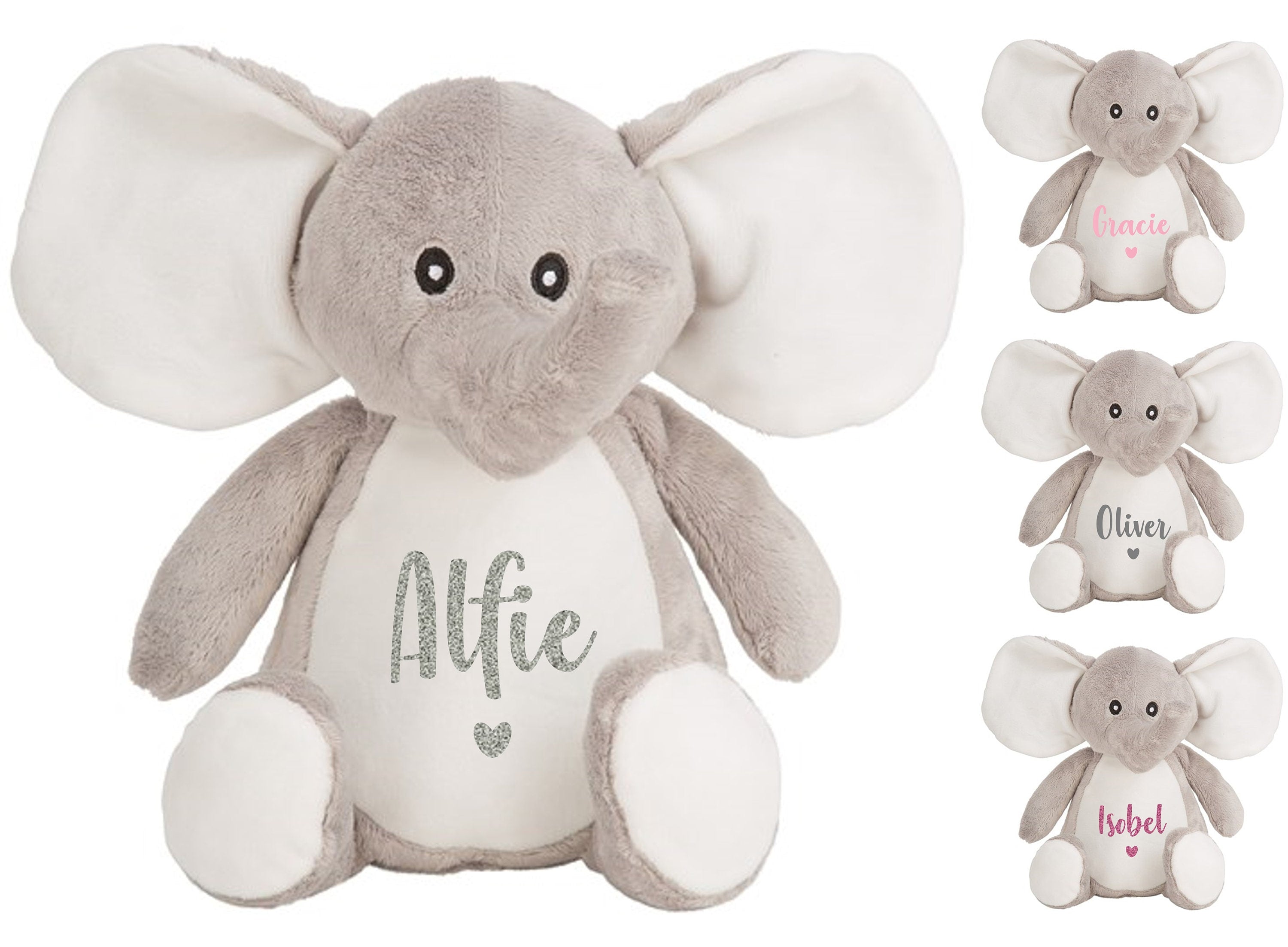 Personalised Name Grey Elephant Plush Cuddly Toy