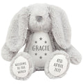 Personalised Grey Bunny Rabbit Plush Cuddly Toy - Printed Name, Date of Birth, Welcome To The World, Happy 1st Birthday