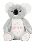 Personalised Grey Koala Bear Plush Cuddly Toy - Printed Name, Date of Birth, Welcome To The World, Happy 1st Birthday