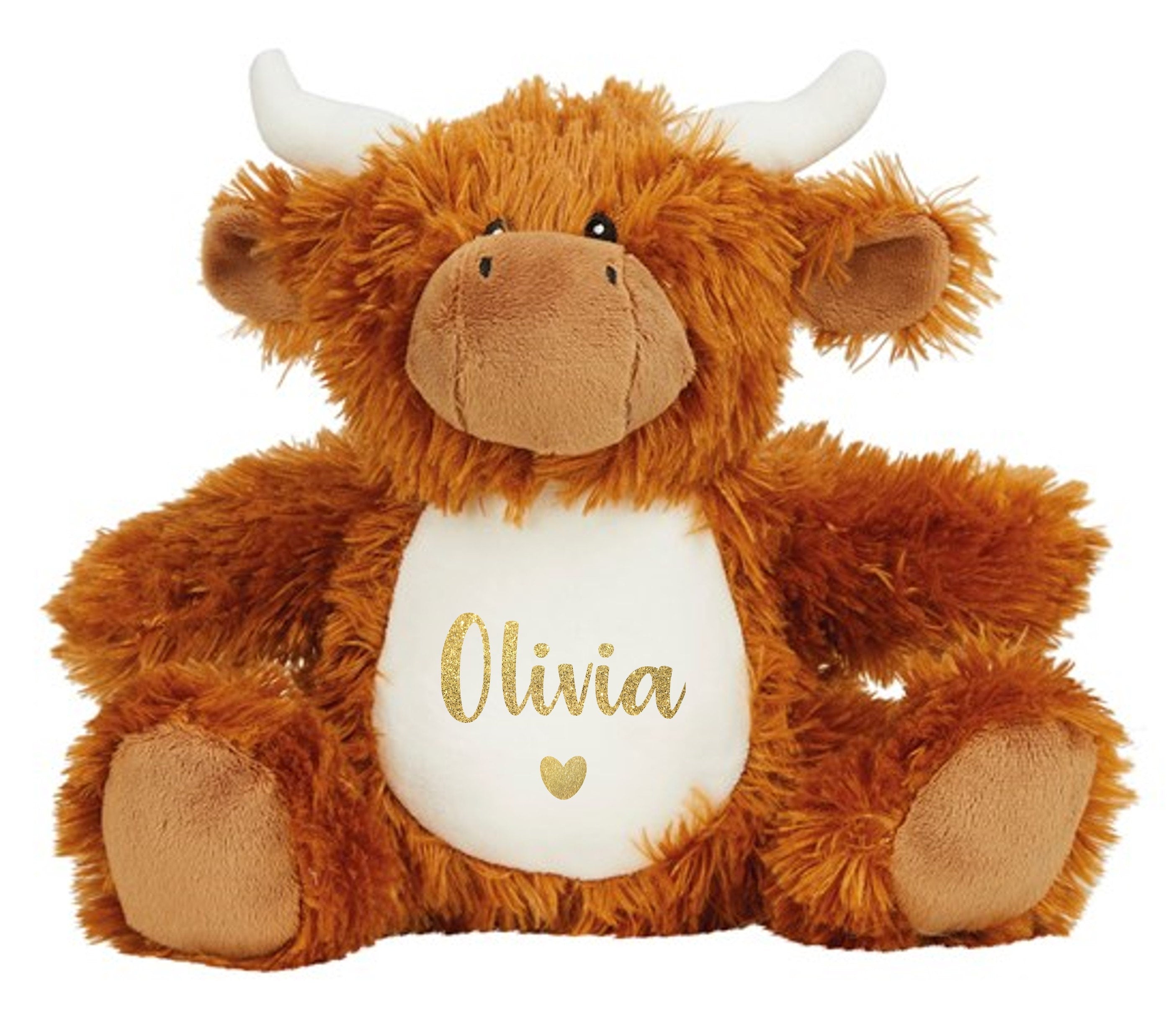 Personalised Name Brown Highland Cow Plush Cuddly Toy