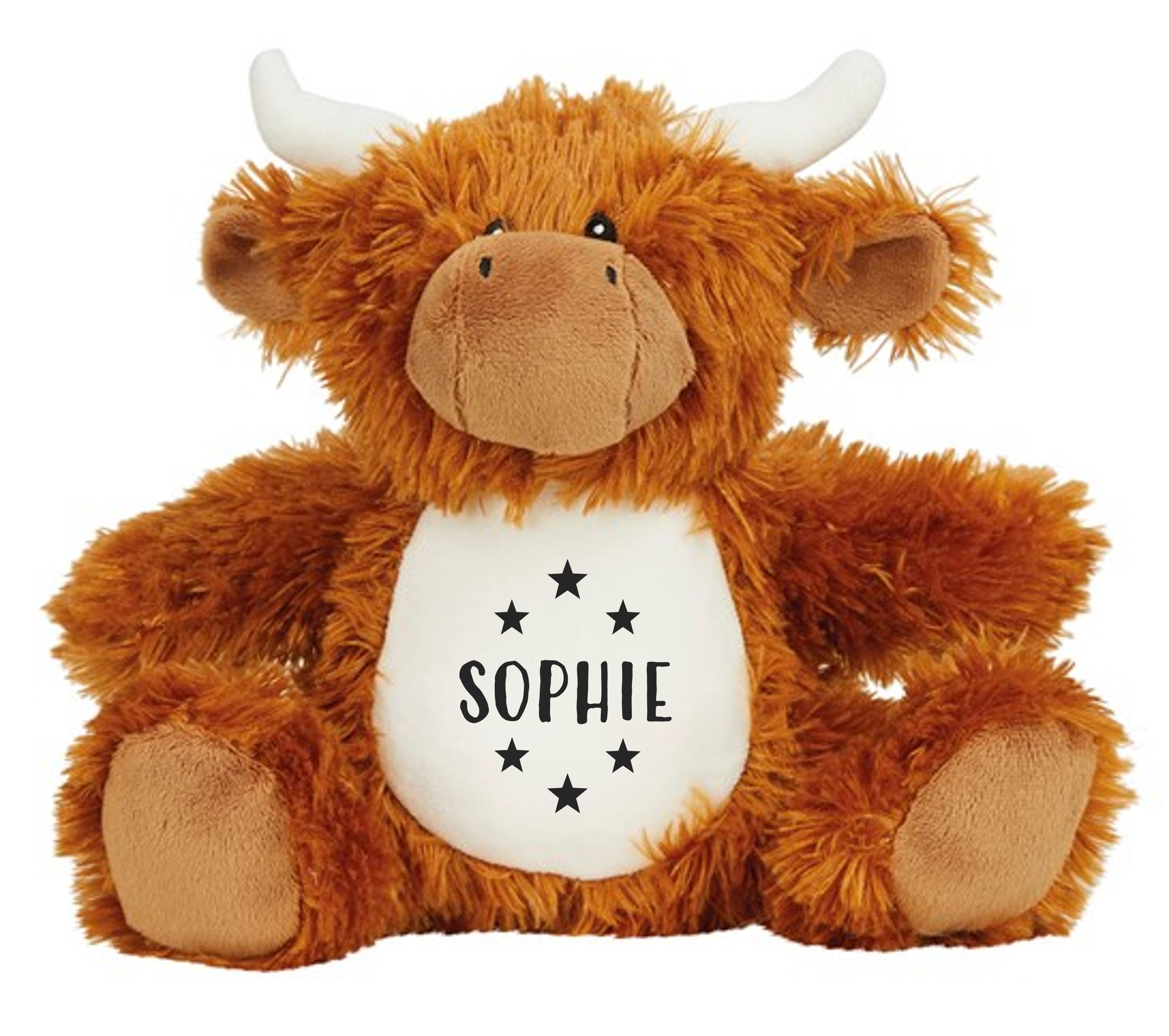 Personalised Name Brown Highland Cow Plush Cuddly Toy
