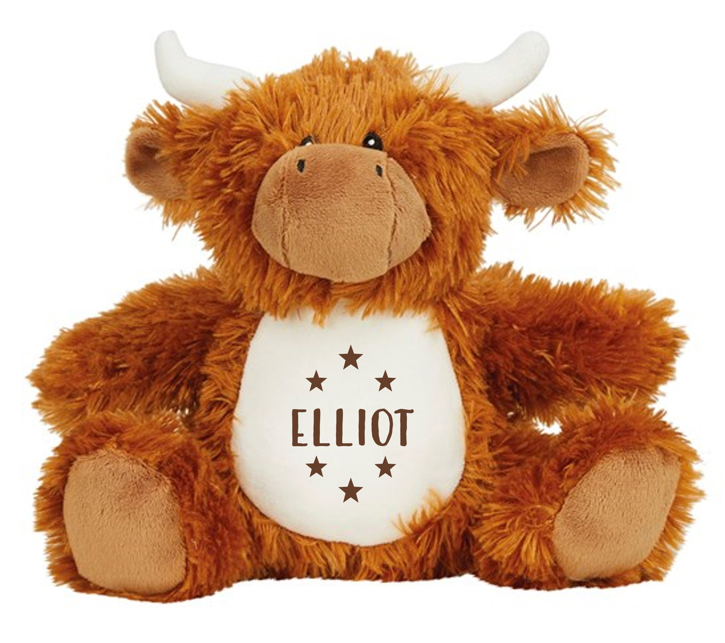 Personalised Name Brown Highland Cow Plush Cuddly Toy
