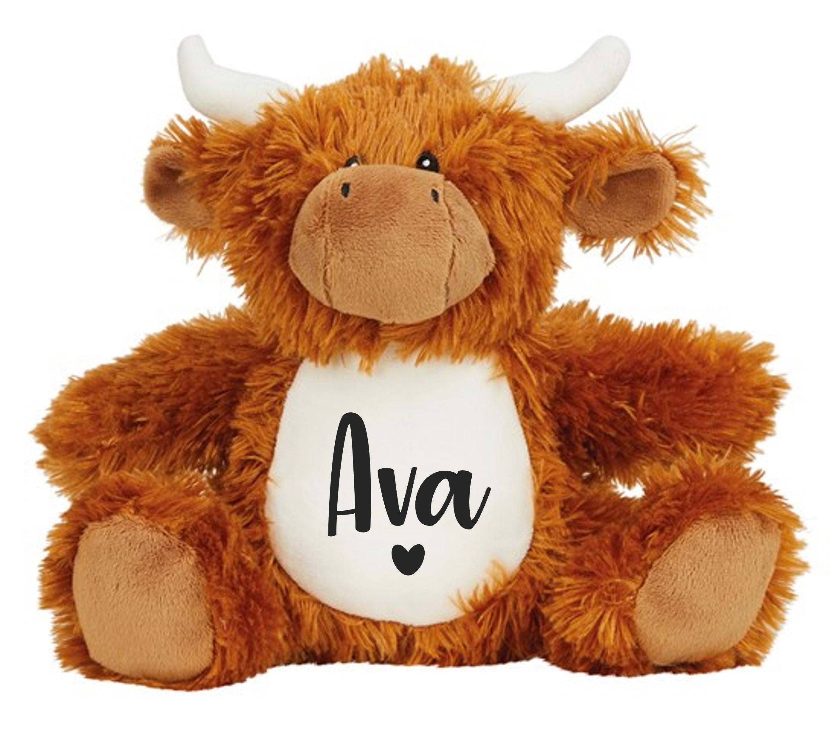 Personalised Name Brown Highland Cow Plush Cuddly Toy