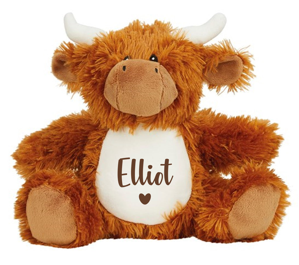 Personalised Name Brown Highland Cow Plush Cuddly Toy