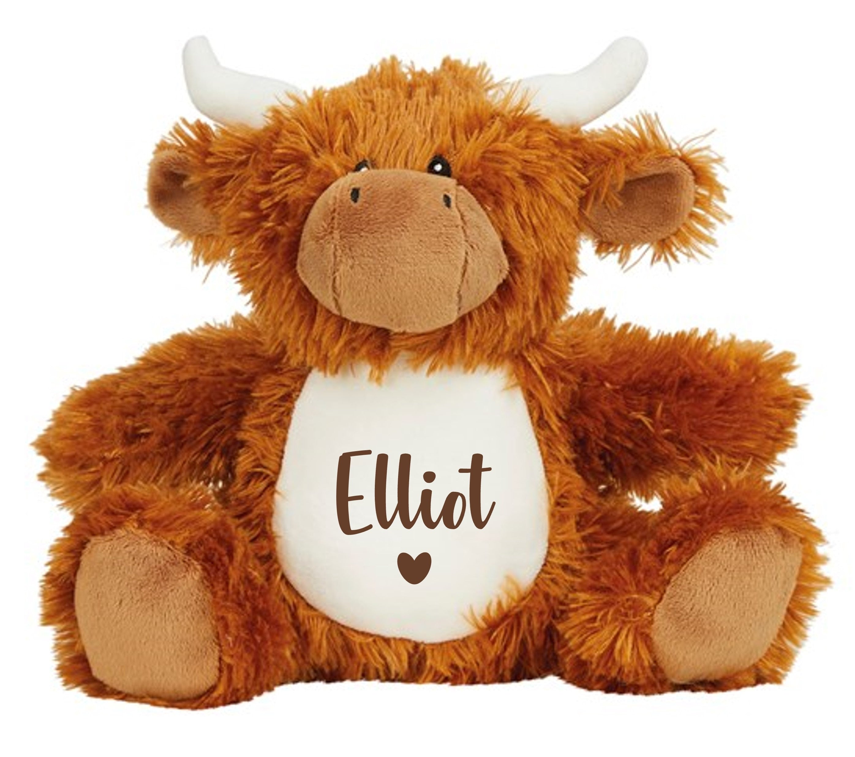 Personalised Name Brown Highland Cow Plush Cuddly Toy
