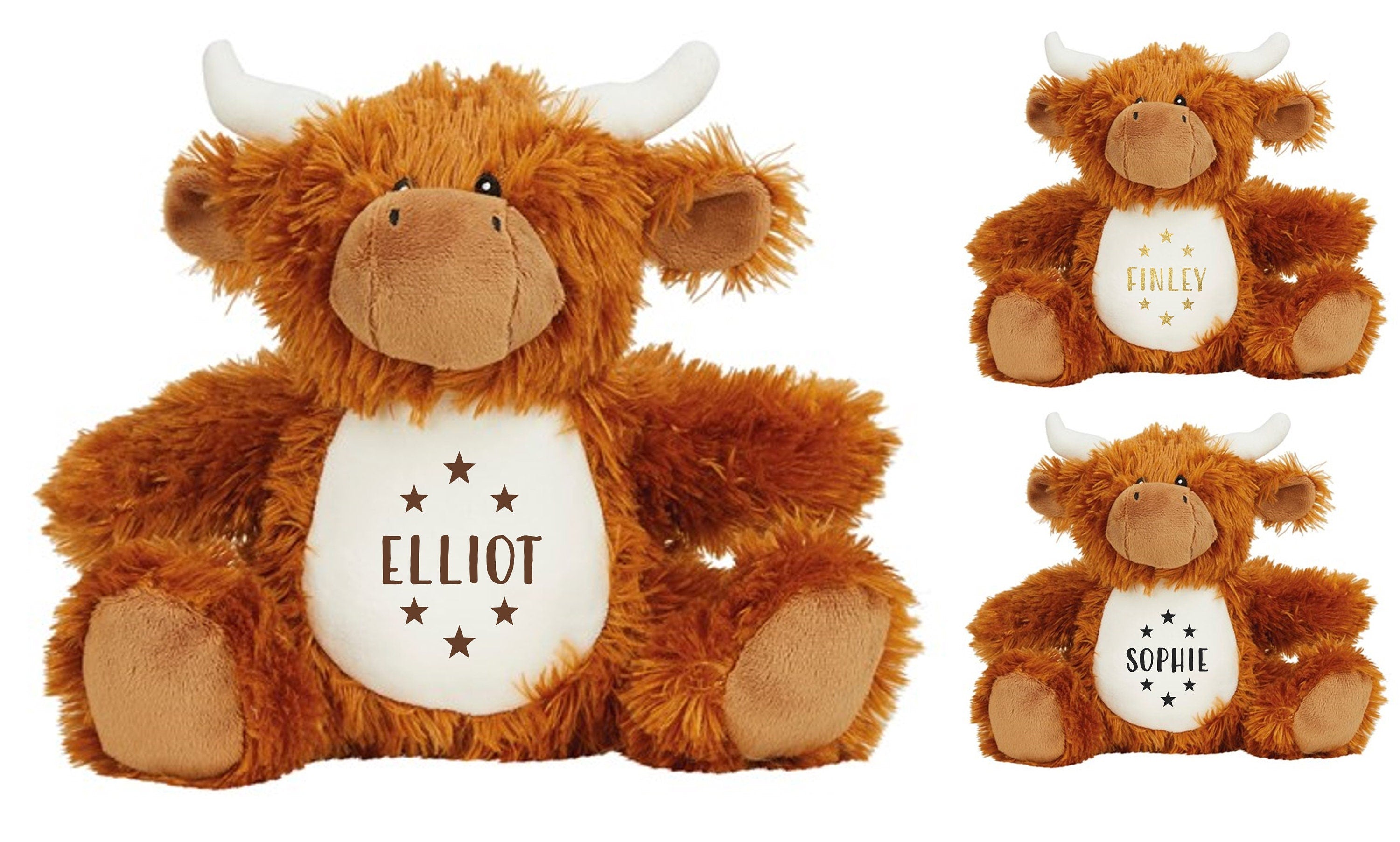 Personalised Name Brown Highland Cow Plush Cuddly Toy