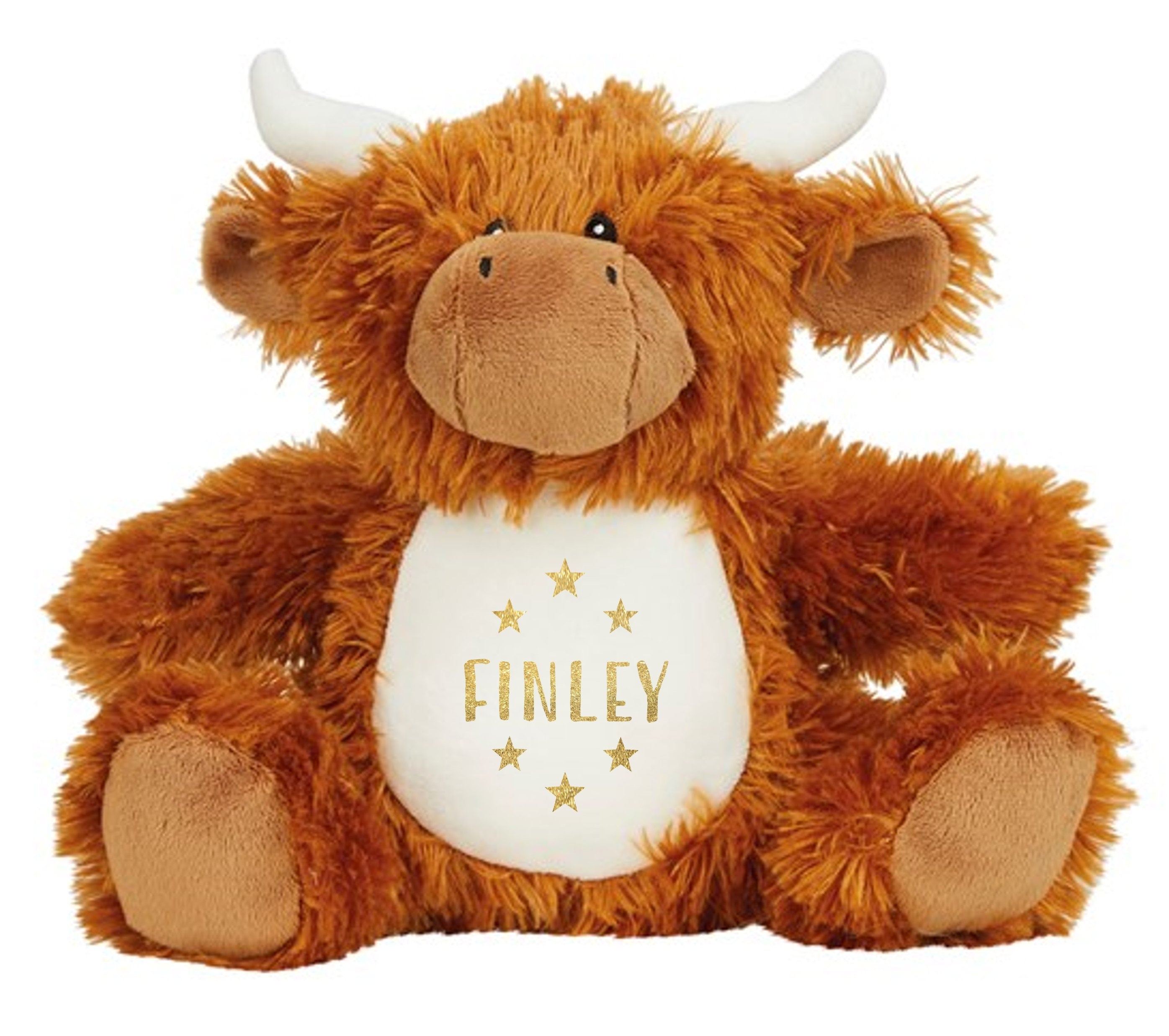 Personalised Name Brown Highland Cow Plush Cuddly Toy