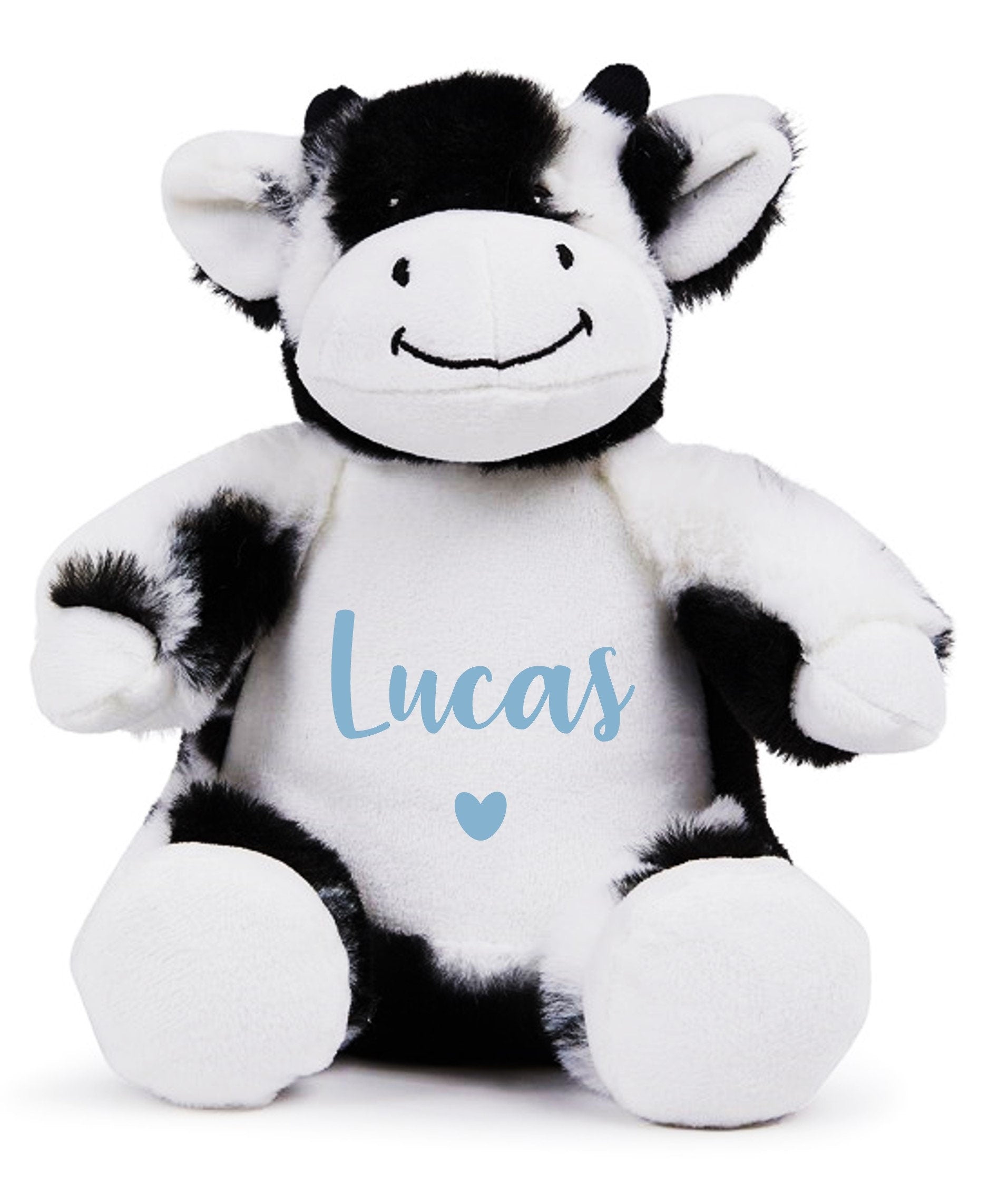 Personalised Name Black & White Cow Plush Cuddly Toy