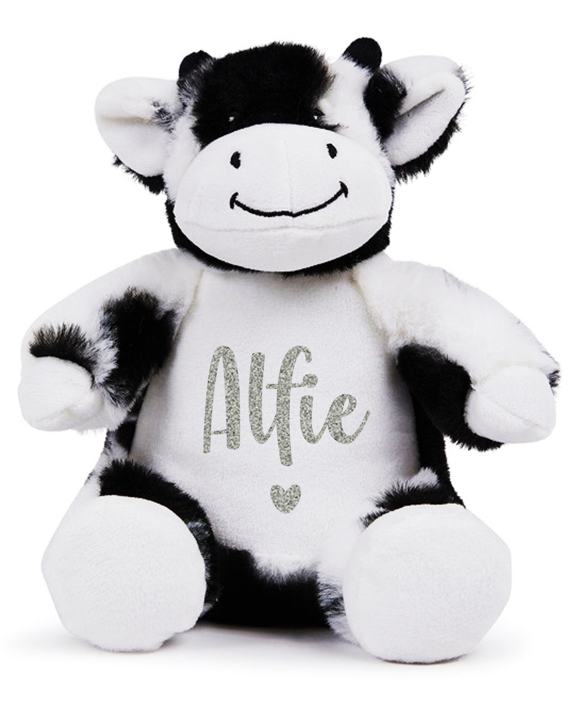 Personalised Name Black & White Cow Plush Cuddly Toy