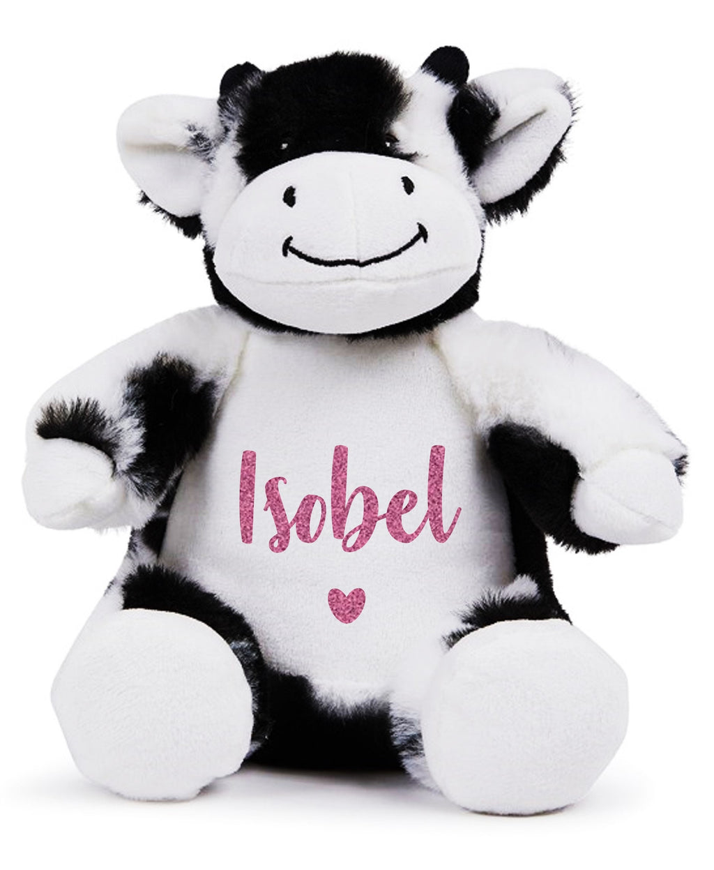 Personalised Name Black & White Cow Plush Cuddly Toy