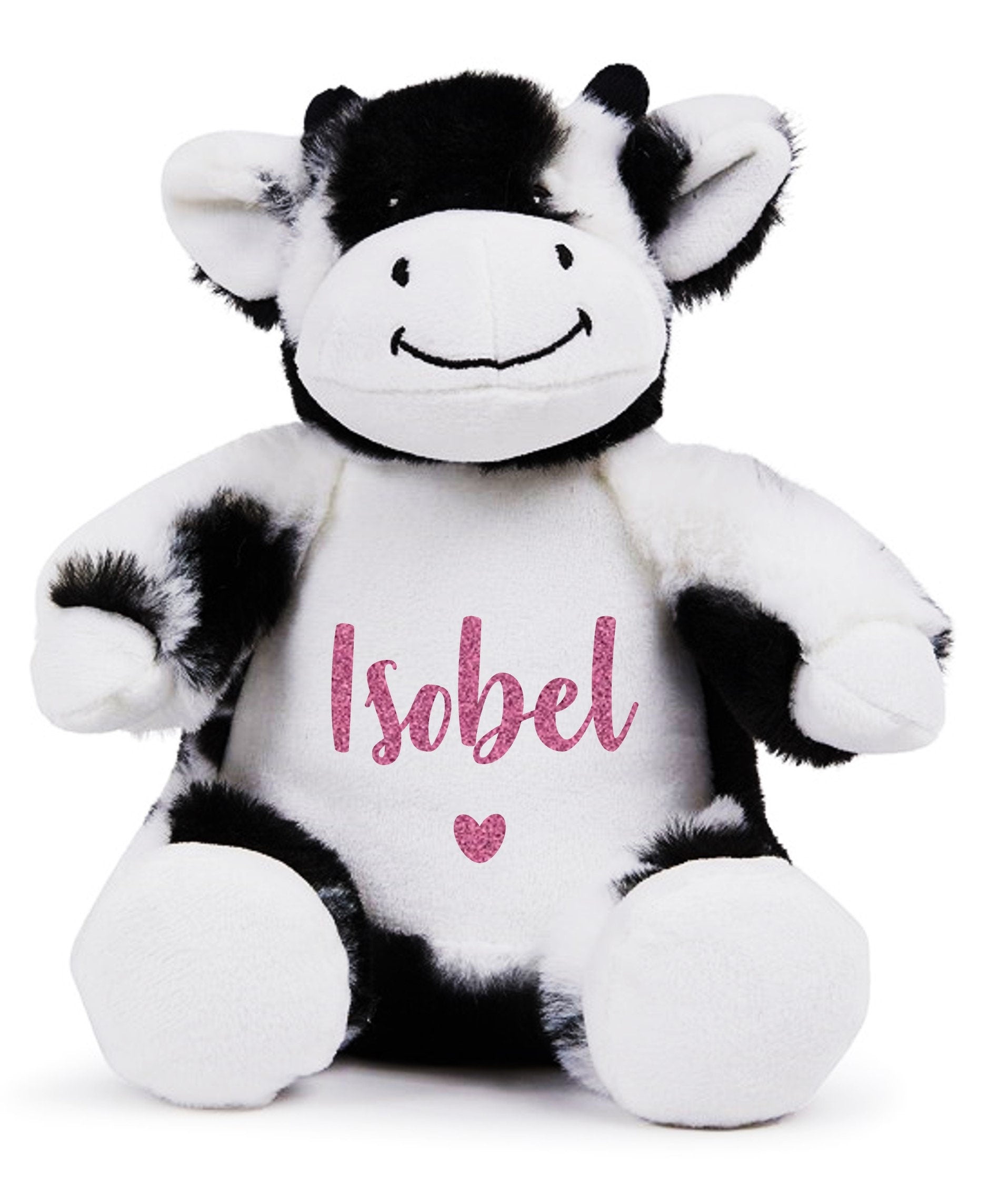Personalised Name Black & White Cow Plush Cuddly Toy