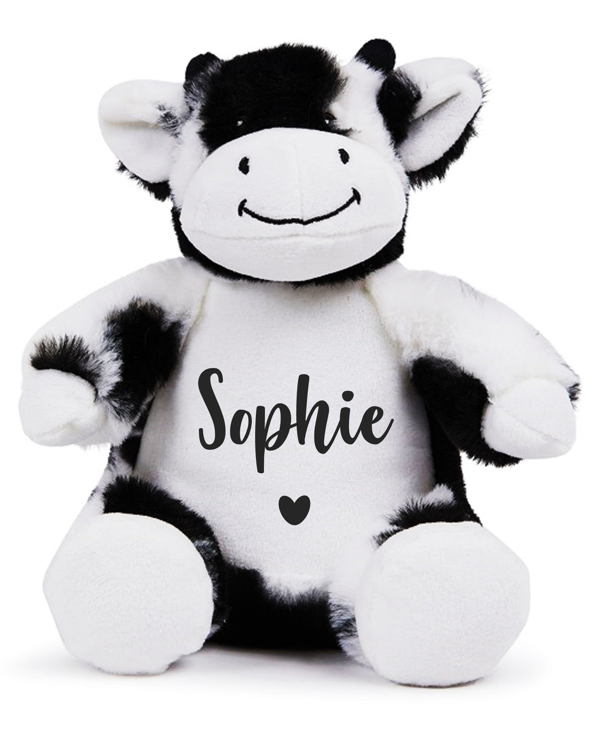 Personalised Name Black & White Cow Plush Cuddly Toy