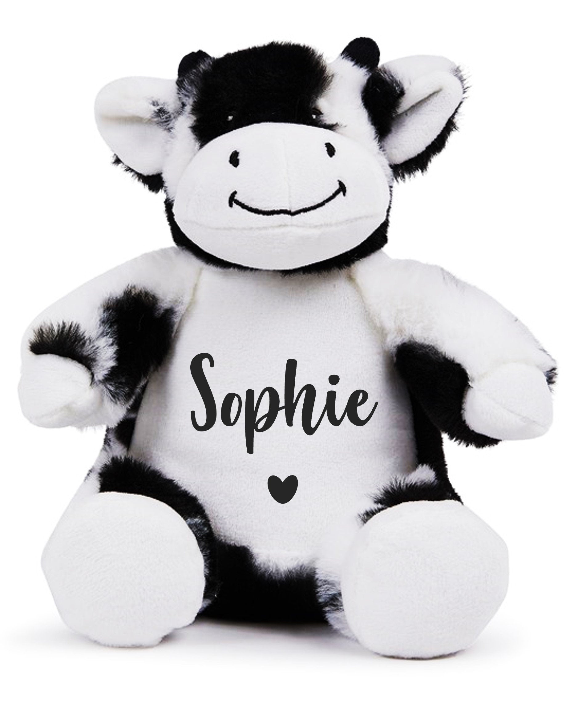 Personalised Name Black & White Cow Plush Cuddly Toy