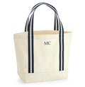 Personalised Initials Monogram Large Canvas Shopper Beach Bag Navy & Natural